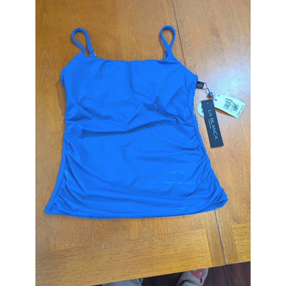 La Blanca Coastal Blue Tankini Top NWT 6 Luxury Beachwear Ruched Slimming...